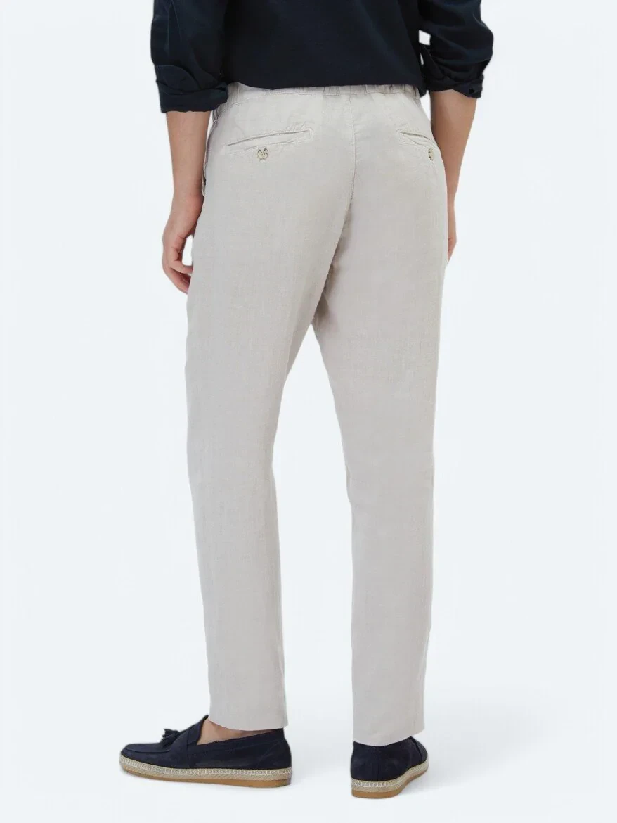 Beige Weaving Jogging Fit Casual 100% Linen Trousers 