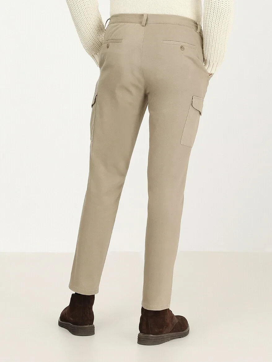 Beige Weaving Jogging Fit Casual Cotton Blended Trousers - 4