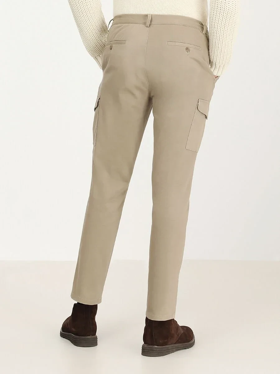 Beige Weaving Jogging Fit Casual Cotton Blended Trousers - 4