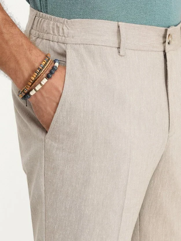 Beige Weaving Jogging Fit Casual Cotton Blended Trousers - 3