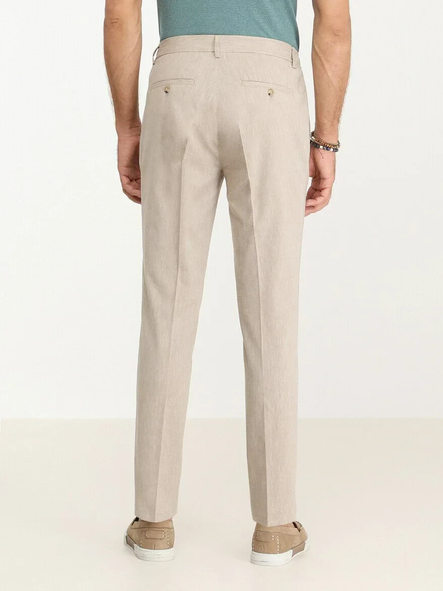 Beige Weaving Jogging Fit Casual Cotton Blended Trousers - 4