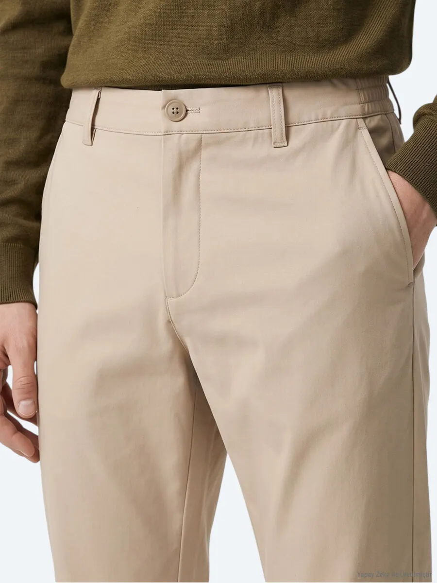 Beige Weaving Jogging Fit Casual Cotton Blended Trousers - 5