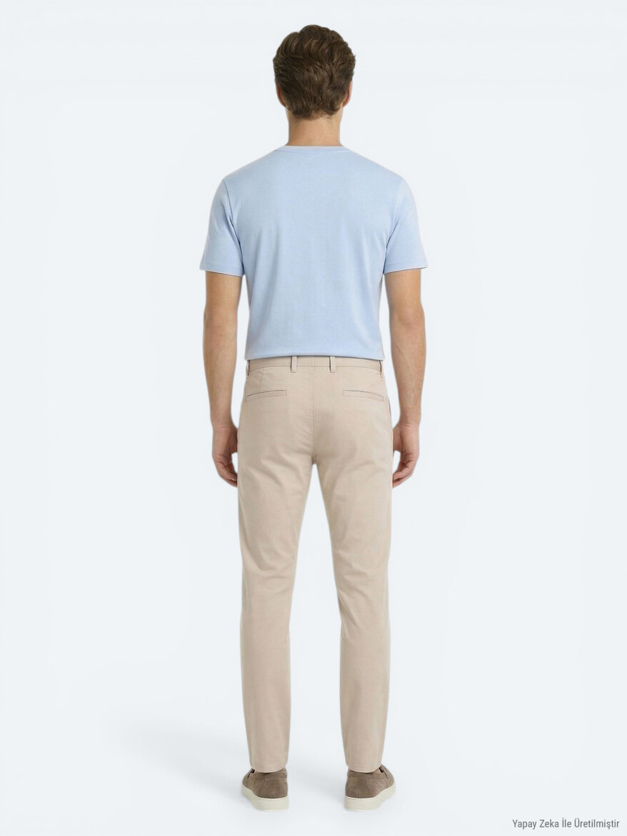 Beige Weaving Jogging Fit Casual Cotton Blended Trousers - 5
