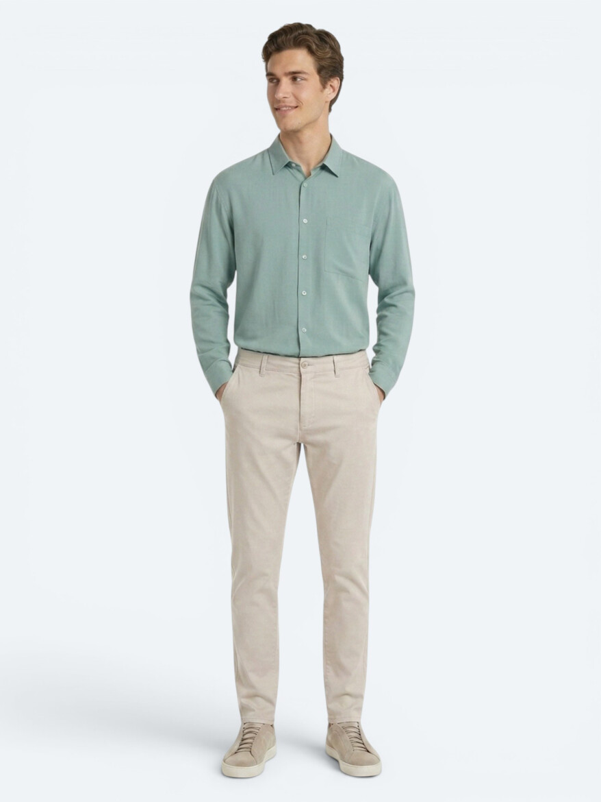Beige Weaving Jogging Fit Casual Cotton Blended Trousers 