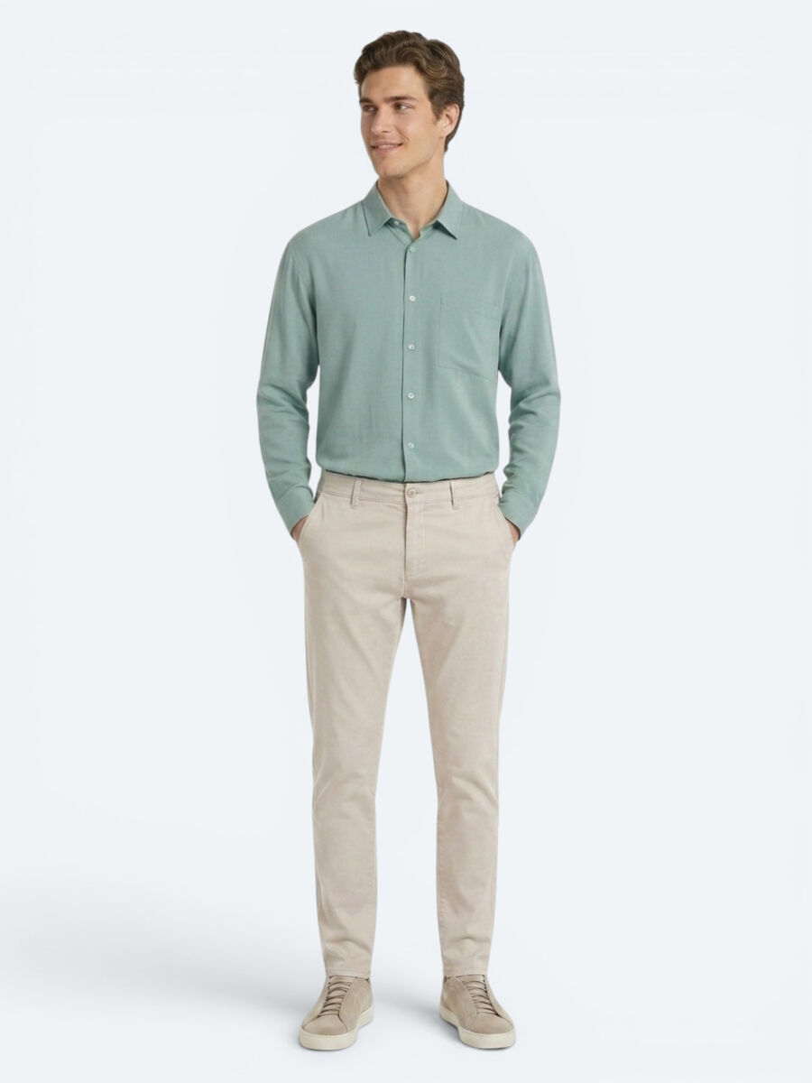 Beige Weaving Jogging Fit Casual Cotton Blended Trousers - 1