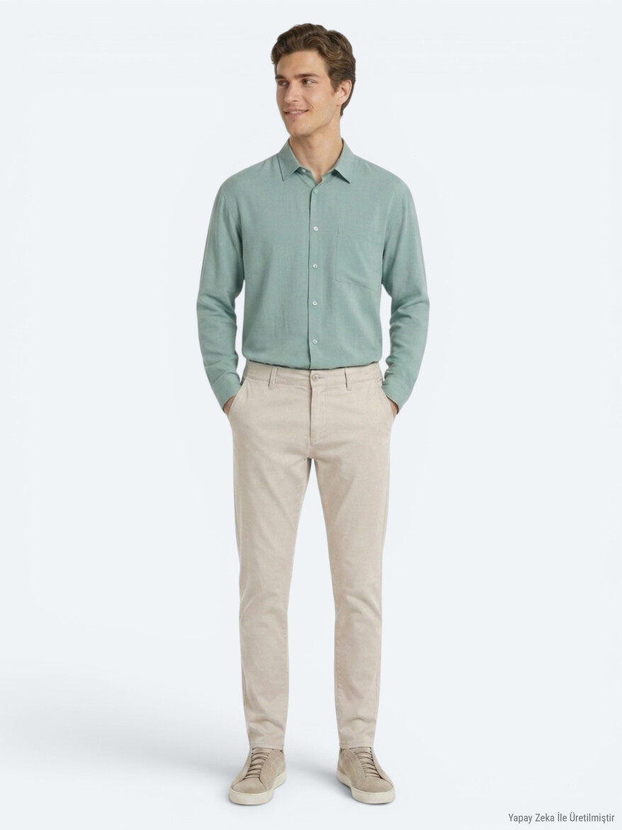 Beige Weaving Jogging Fit Casual Cotton Blended Trousers 