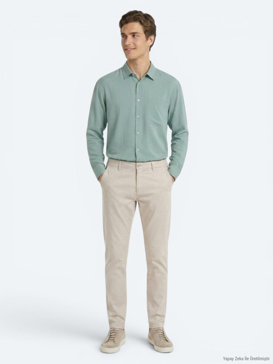 Beige Weaving Jogging Fit Casual Cotton Blended Trousers - 1