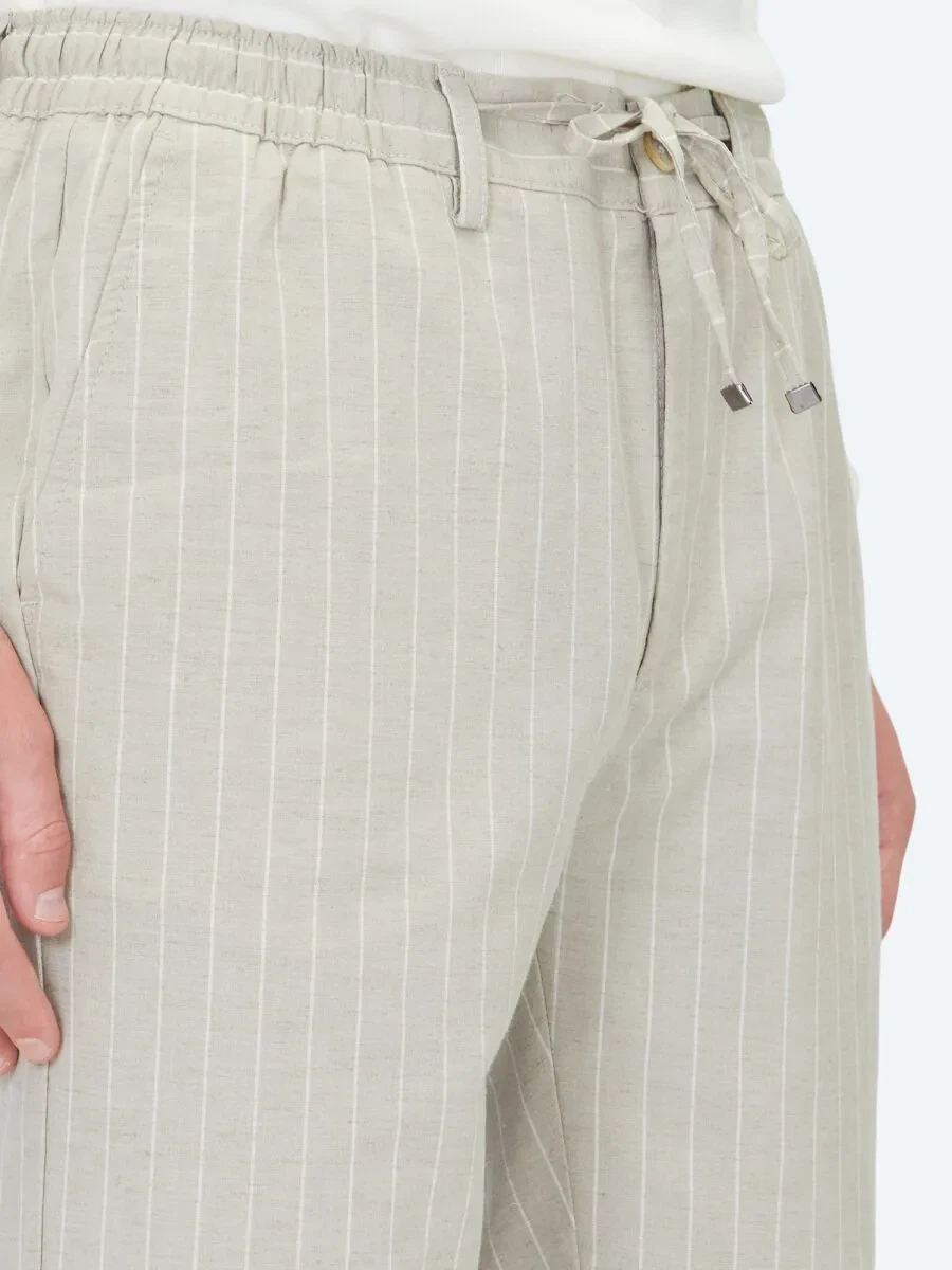 Beige Weaving Jogging Fit Casual Linen Blended Trousers - 4