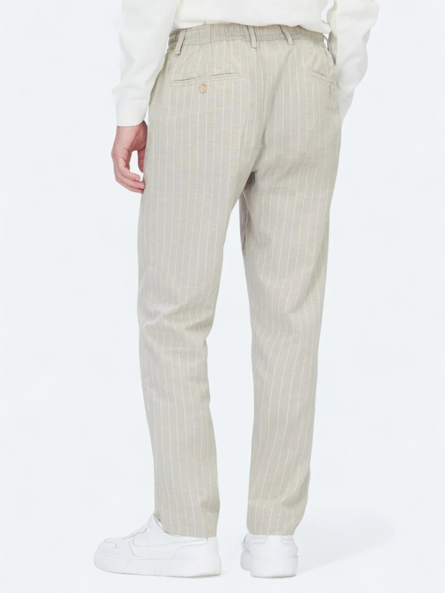 Beige Weaving Jogging Fit Casual Linen Blended Trousers - 5