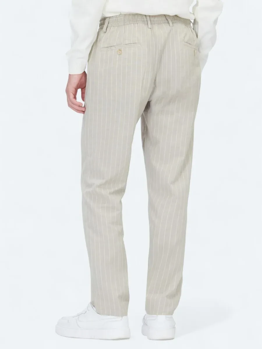 Beige Weaving Jogging Fit Casual Linen Blended Trousers - 5