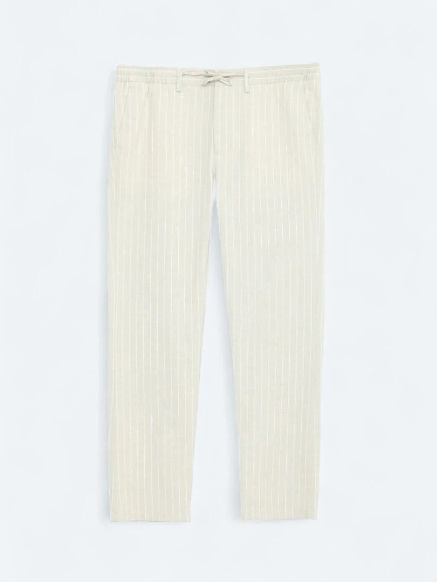 Beige Weaving Jogging Fit Casual Linen Blended Trousers - 6