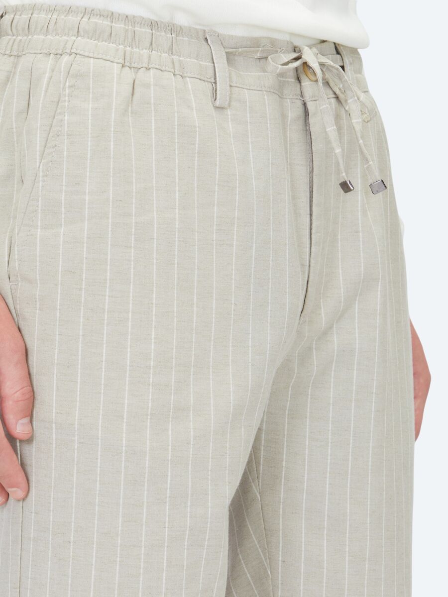 Beige Weaving Jogging Fit Casual Linen Blended Trousers - 4