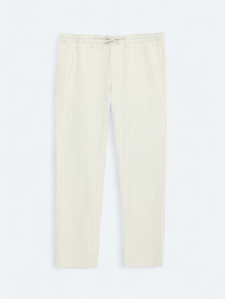 Beige Weaving Jogging Fit Casual Linen Blended Trousers - 6