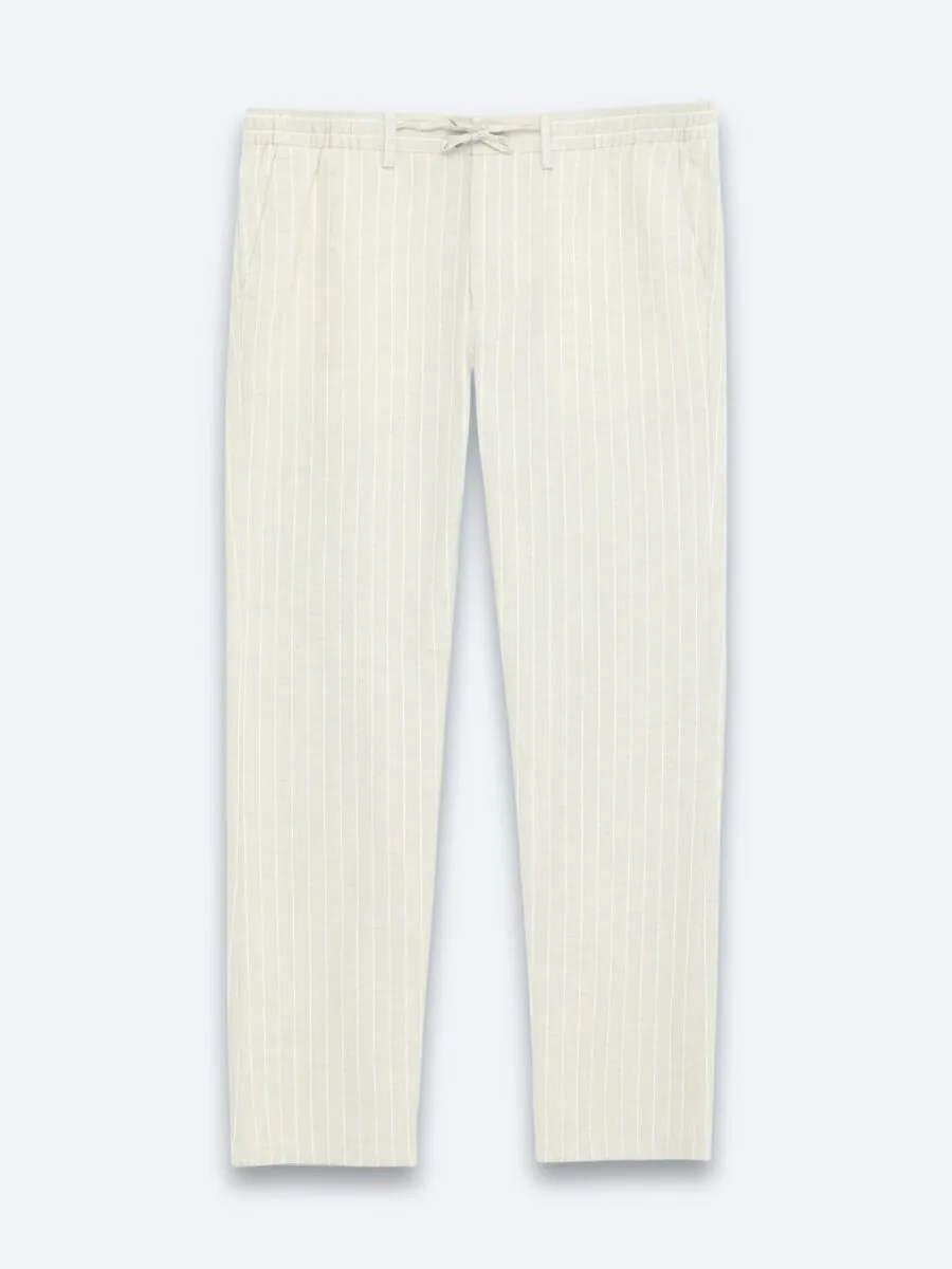 Beige Weaving Jogging Fit Casual Linen Blended Trousers - 7