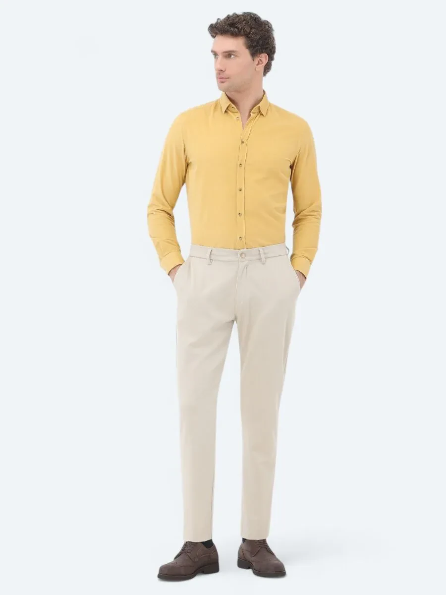 Beige Weaving Jogging Fit Casual Trousers - 1