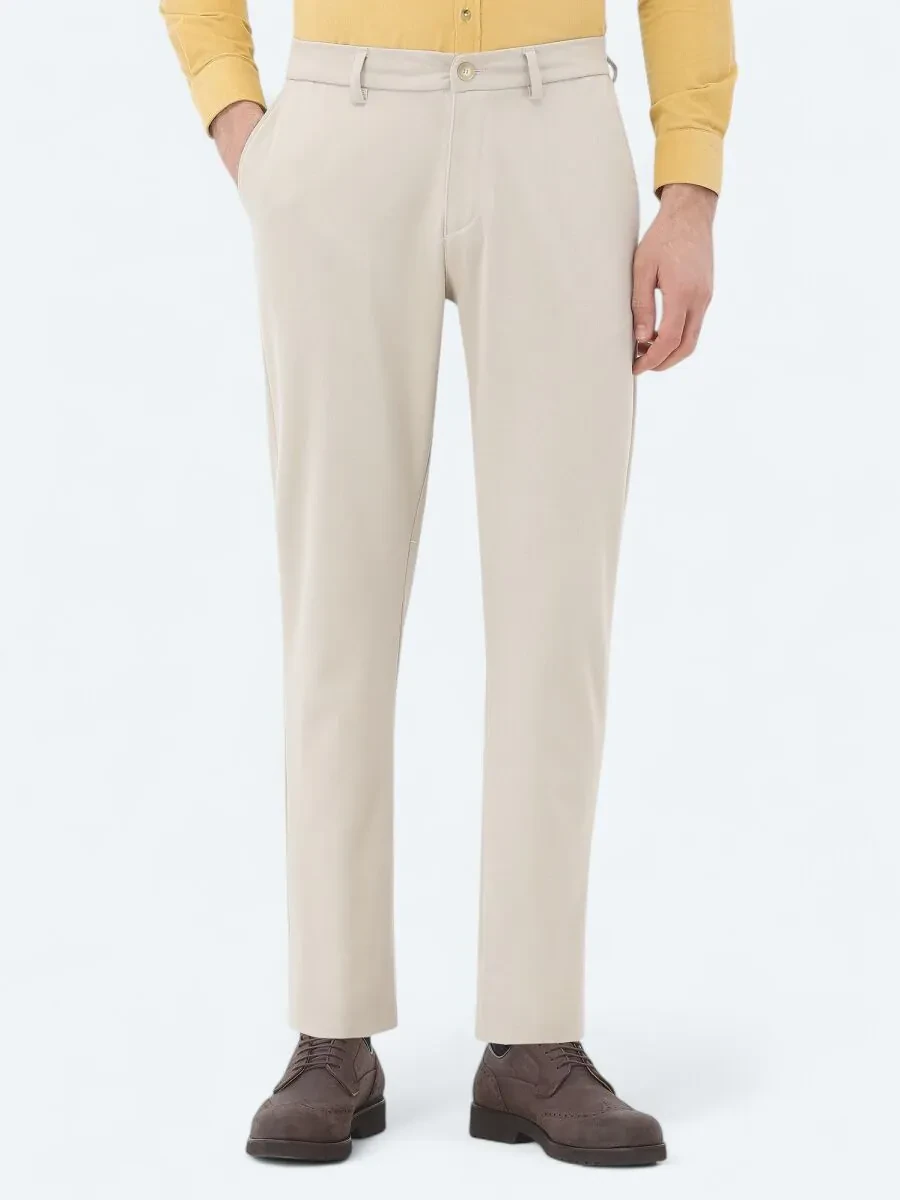 Beige Weaving Jogging Fit Casual Trousers - 2