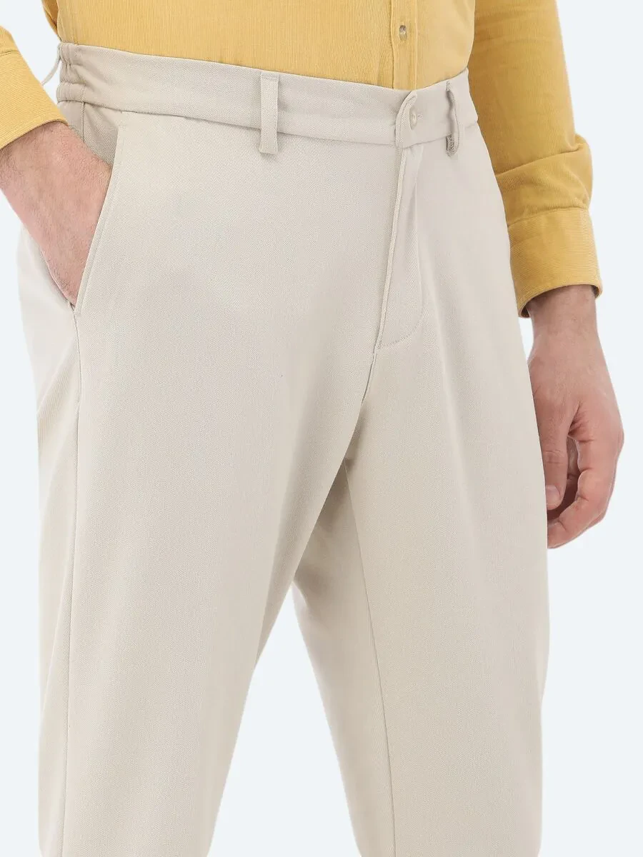 Beige Weaving Jogging Fit Casual Trousers - 3