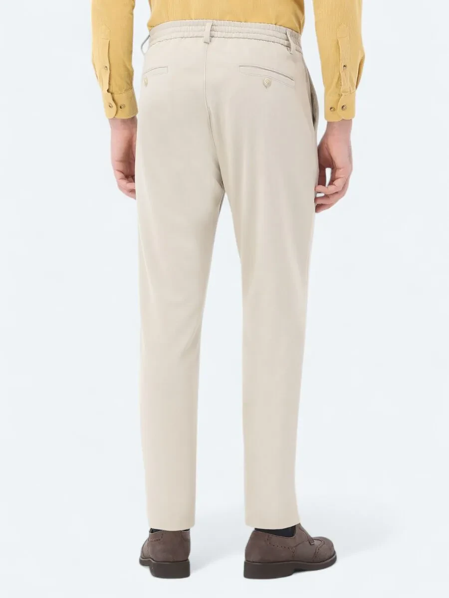 Beige Weaving Jogging Fit Casual Trousers - 4
