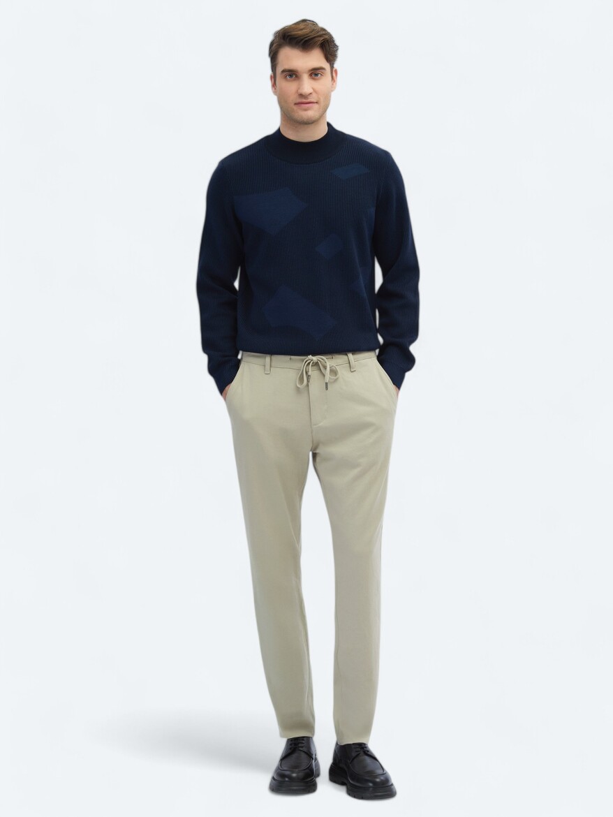 Beige Weaving Jogging Fit Casual Trousers - 1