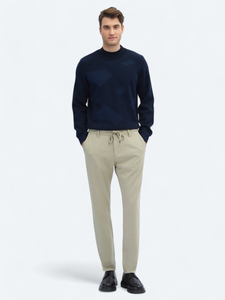 Beige Weaving Jogging Fit Casual Trousers - 1