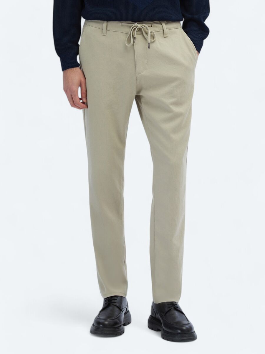 Beige Weaving Jogging Fit Casual Trousers - 2