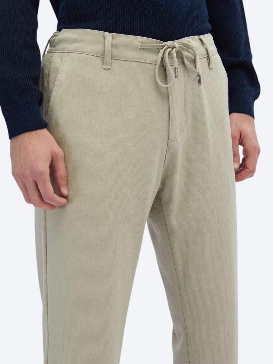 Beige Weaving Jogging Fit Casual Trousers - 3