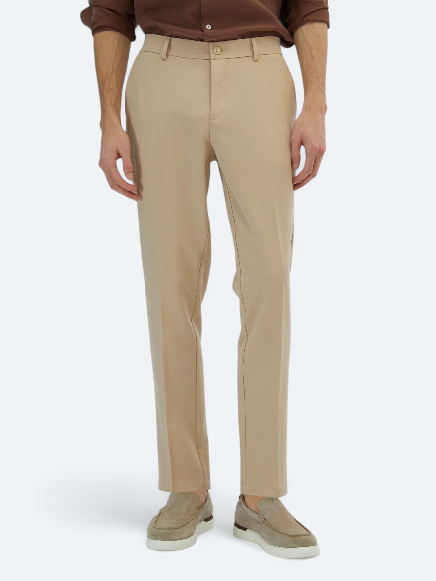 Beige Weaving Jogging Fit Casual Trousers - KİP