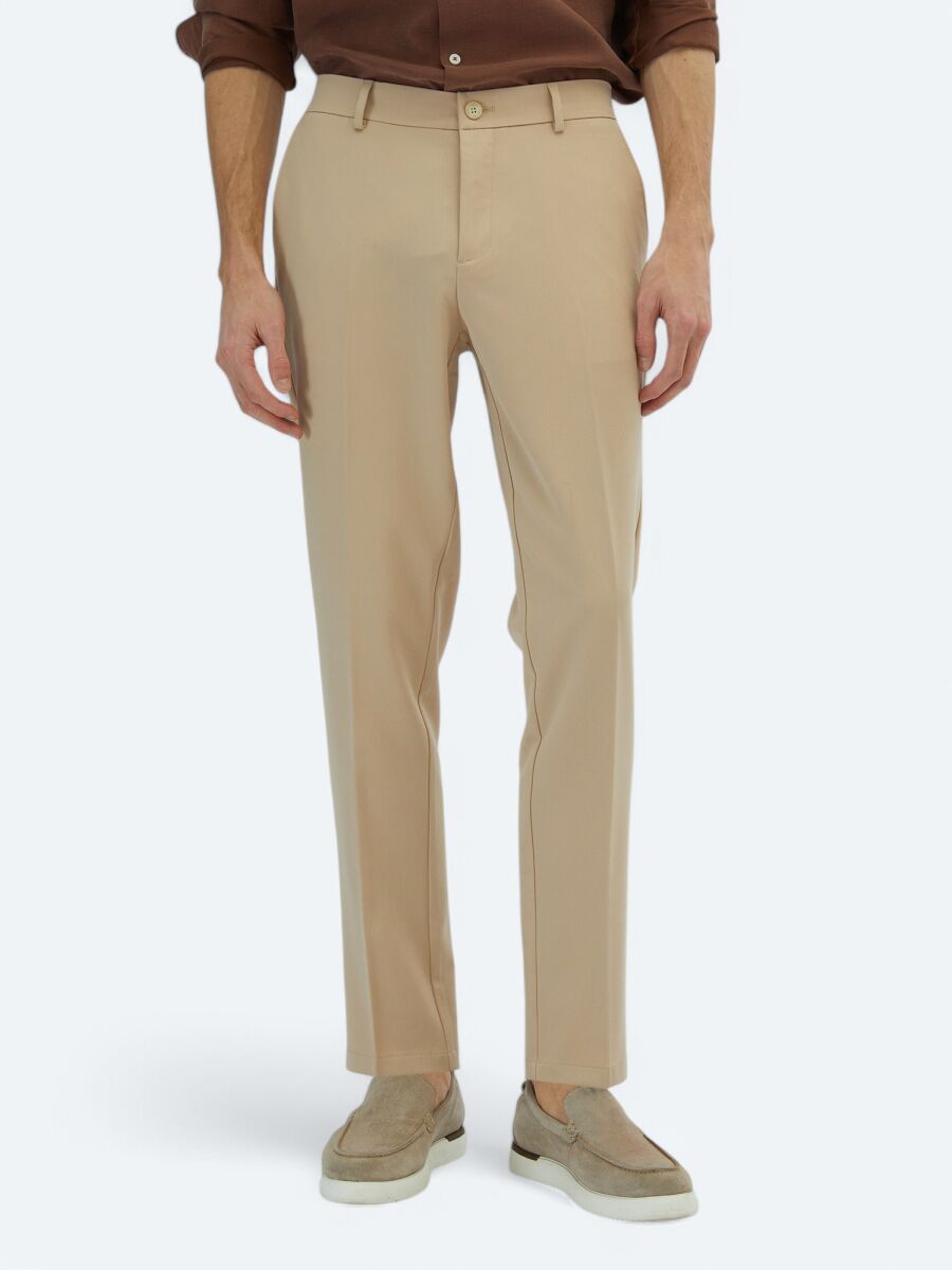 Beige Weaving Jogging Fit Casual Trousers - 2