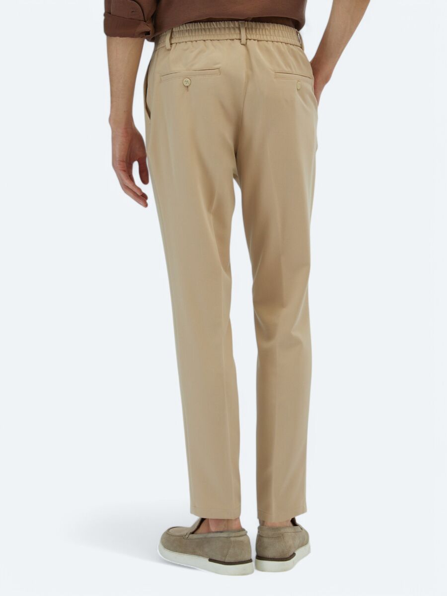 Beige Weaving Jogging Fit Casual Trousers - 5