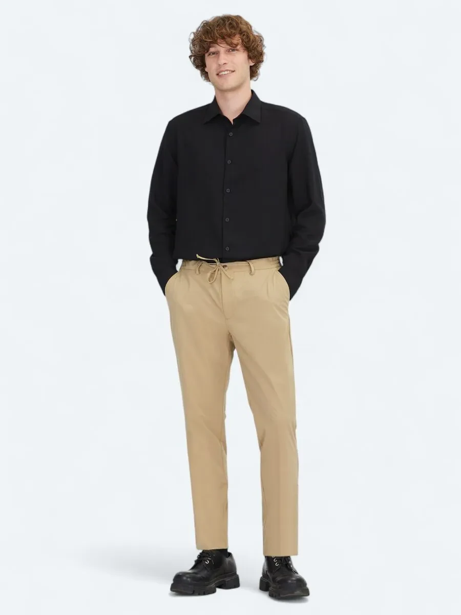 Beige Weaving Jogging Fit Casual Trousers - 1