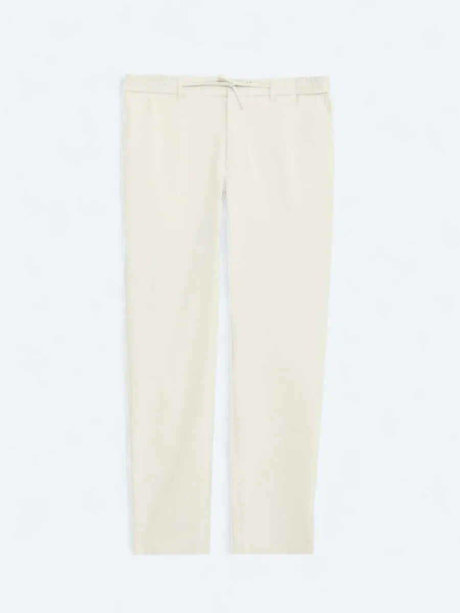 Beige Weaving Jogging Fit Casual Trousers - 1