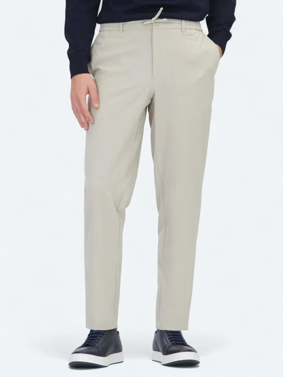 Beige Weaving Jogging Fit Casual Trousers - 2