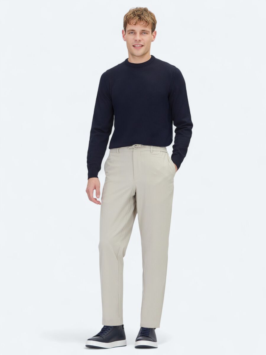 Beige Weaving Jogging Fit Casual Trousers - 1