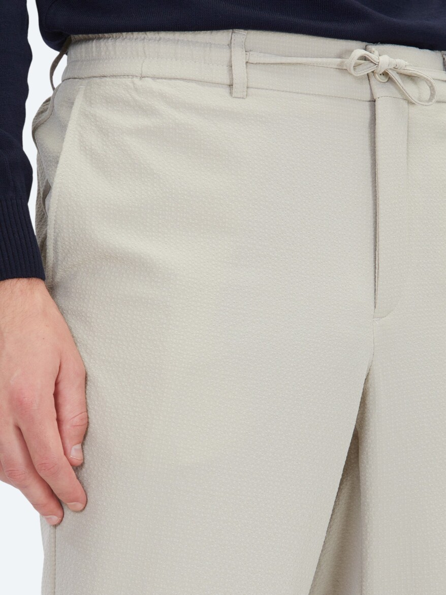 Beige Weaving Jogging Fit Casual Trousers - 4