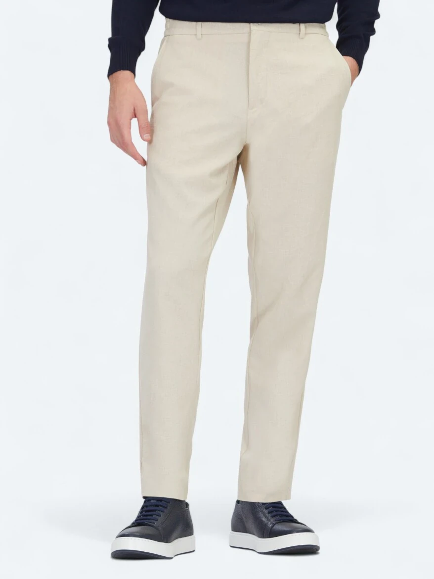 Beige Weaving Jogging Fit Casual Trousers - KİP