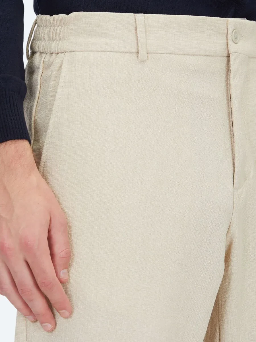 Beige Weaving Jogging Fit Casual Trousers - 4