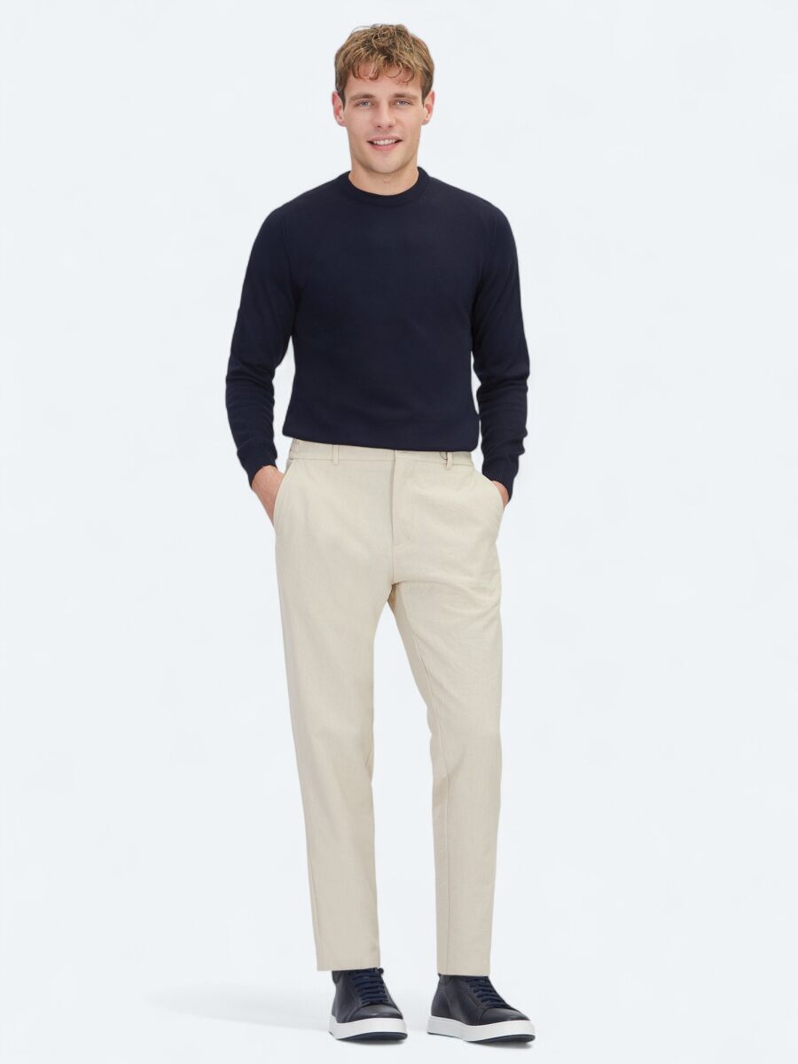 Beige Weaving Jogging Fit Casual Trousers - 1