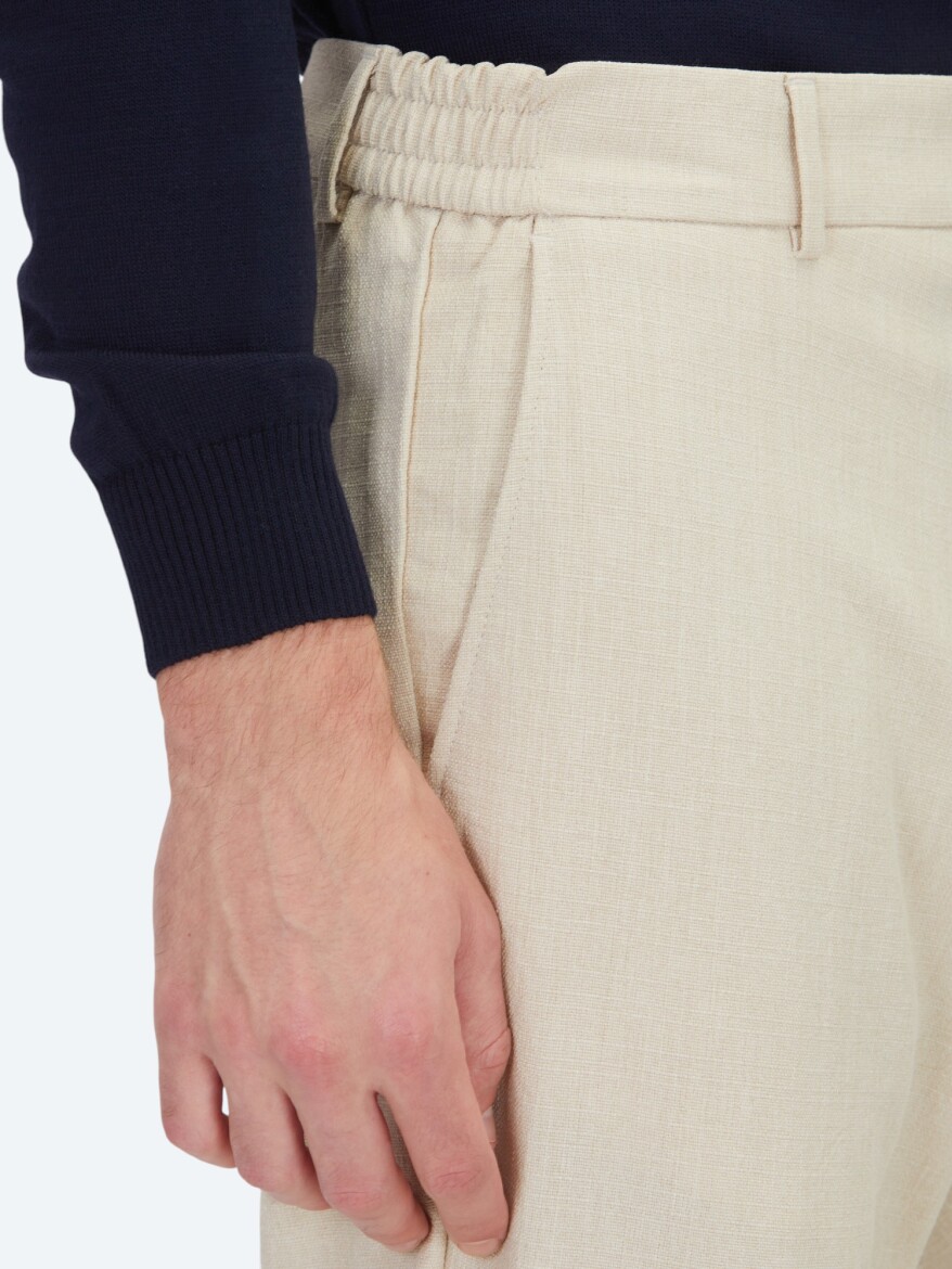 Beige Weaving Jogging Fit Casual Trousers - 5