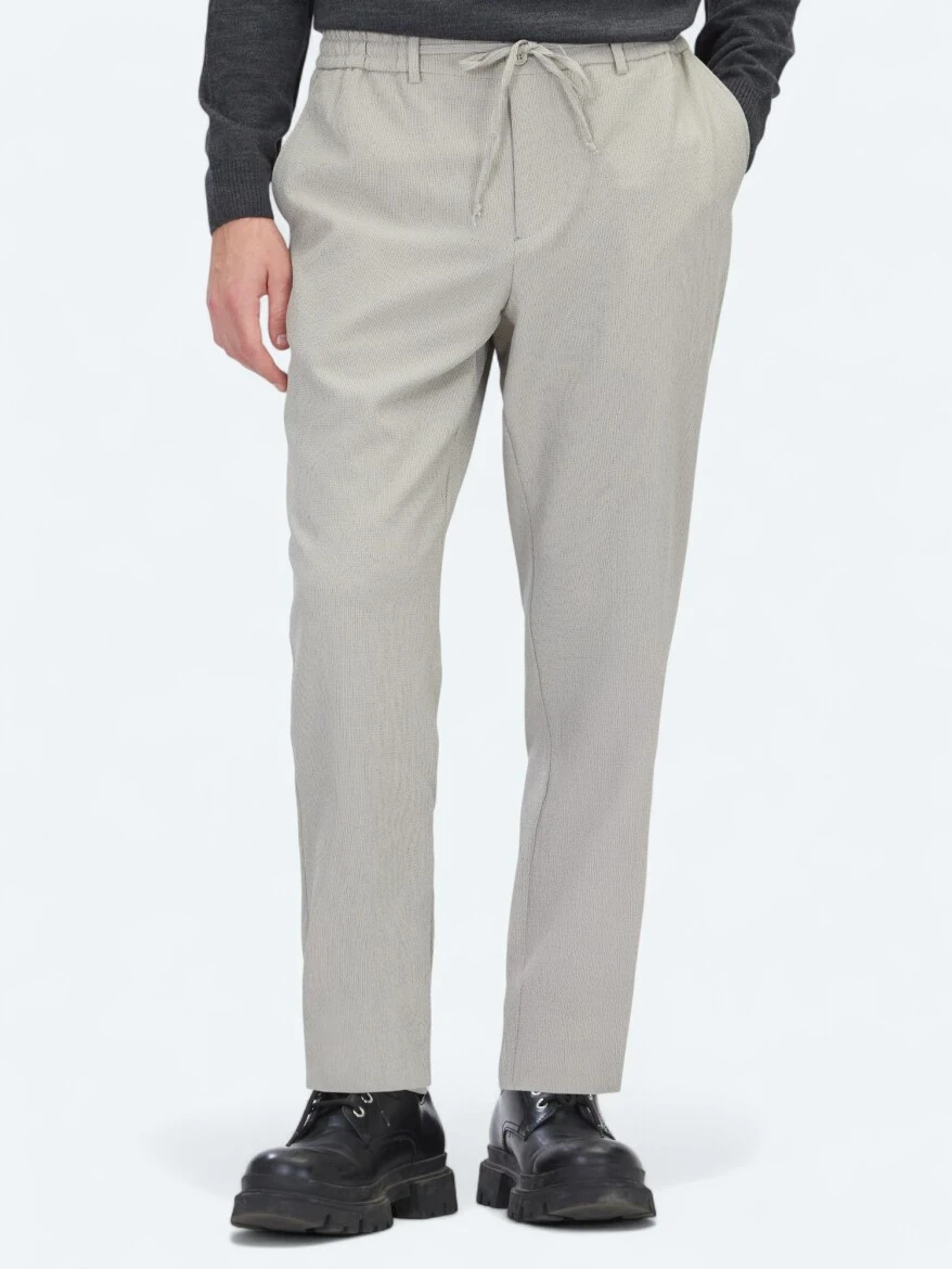 Beige Weaving Jogging Fit Casual Trousers - KİP