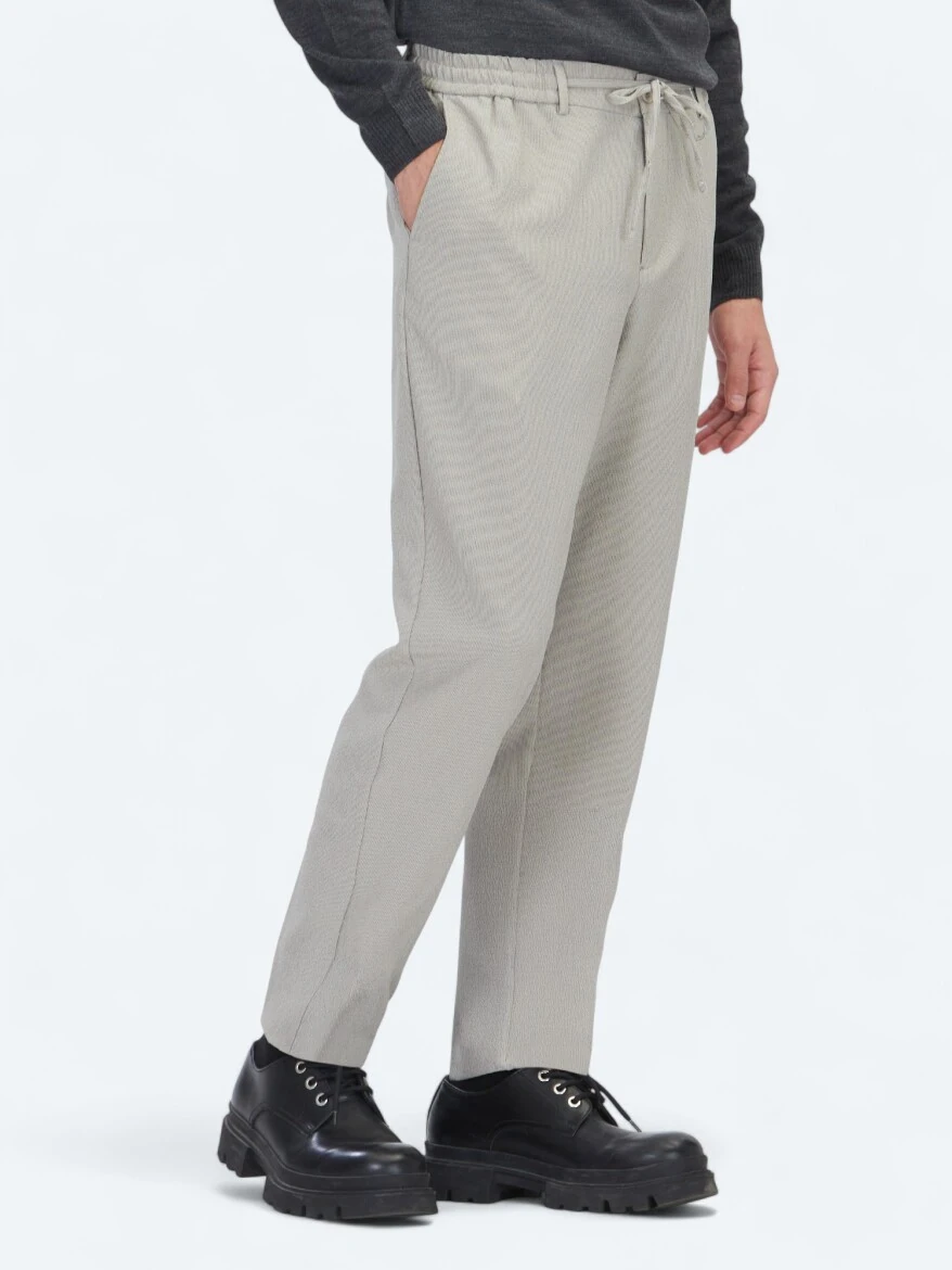 Beige Weaving Jogging Fit Casual Trousers - 3