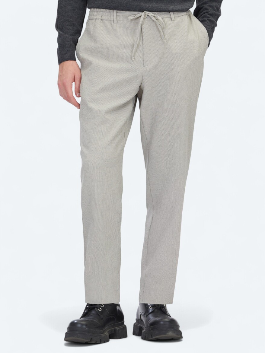 Beige Weaving Jogging Fit Casual Trousers - KİP