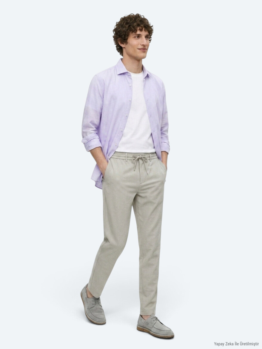 Beige Weaving Jogging Fit Casual Trousers 