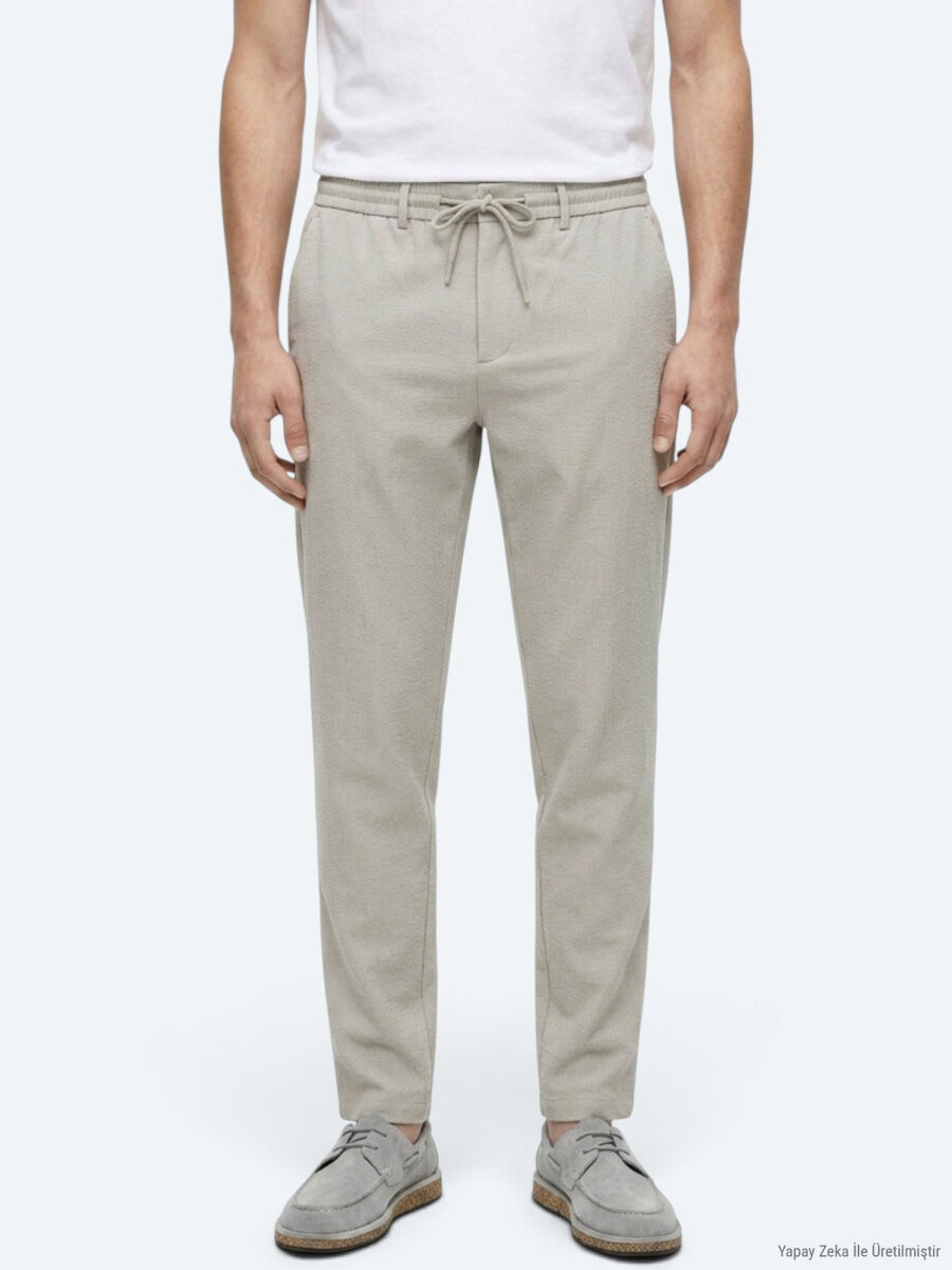 Beige Weaving Jogging Fit Casual Trousers - 3