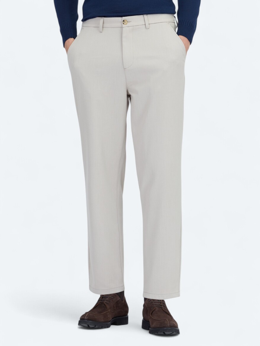 Beige Weaving Jogging Fit Recycled Casual Trousers - 2