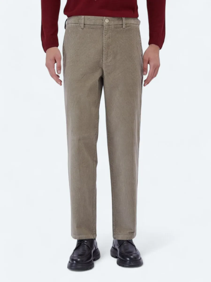 Beige Weaving Loose Fit Casual Cotton Blended Trousers - 2