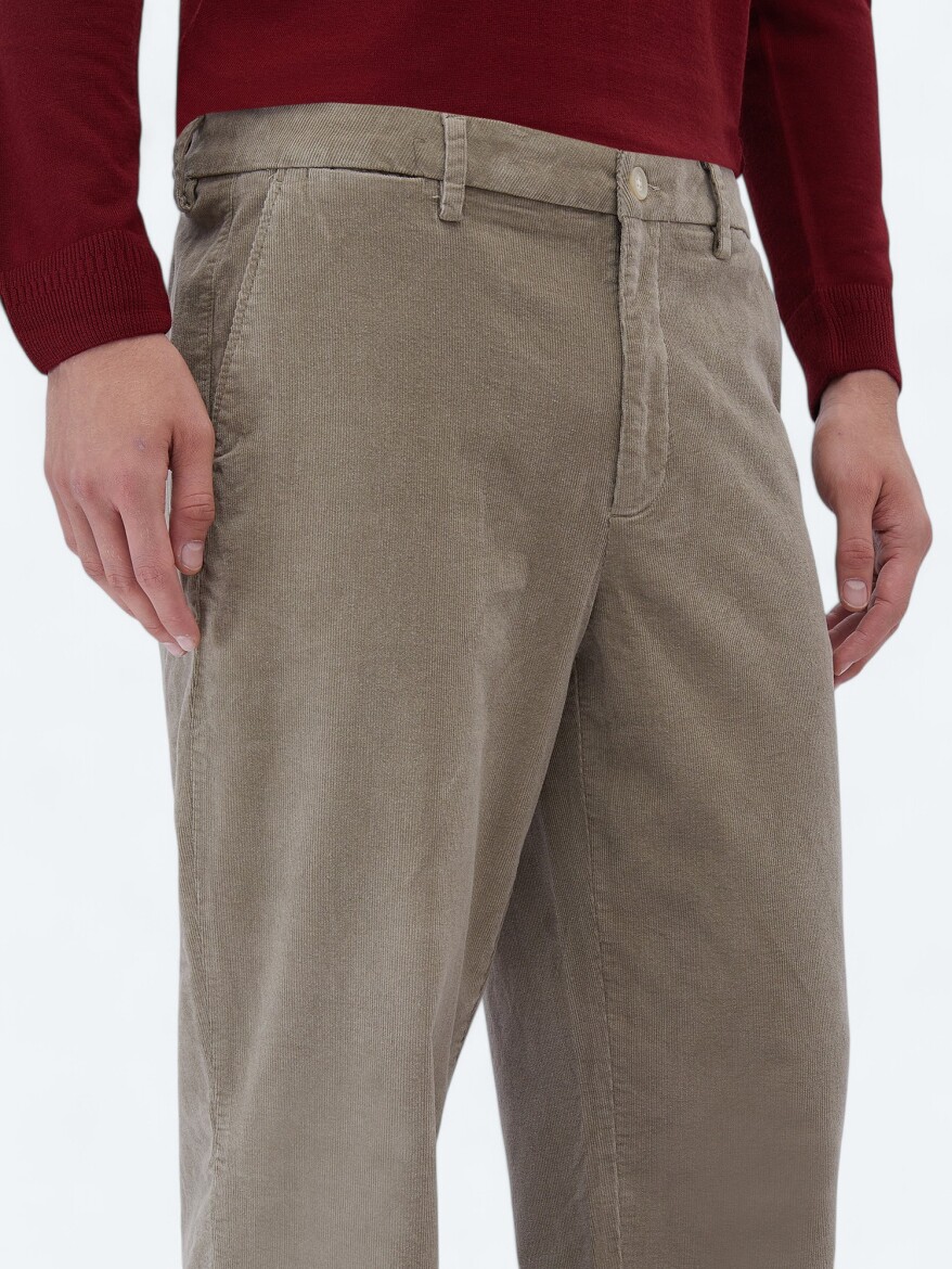 Beige Weaving Loose Fit Casual Cotton Blended Trousers - 3