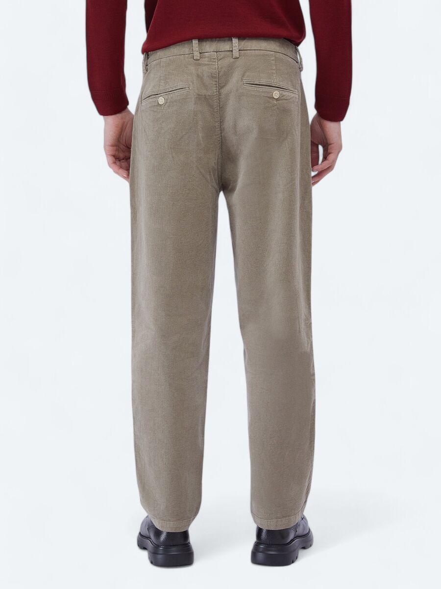 Beige Weaving Loose Fit Casual Cotton Blended Trousers - 4