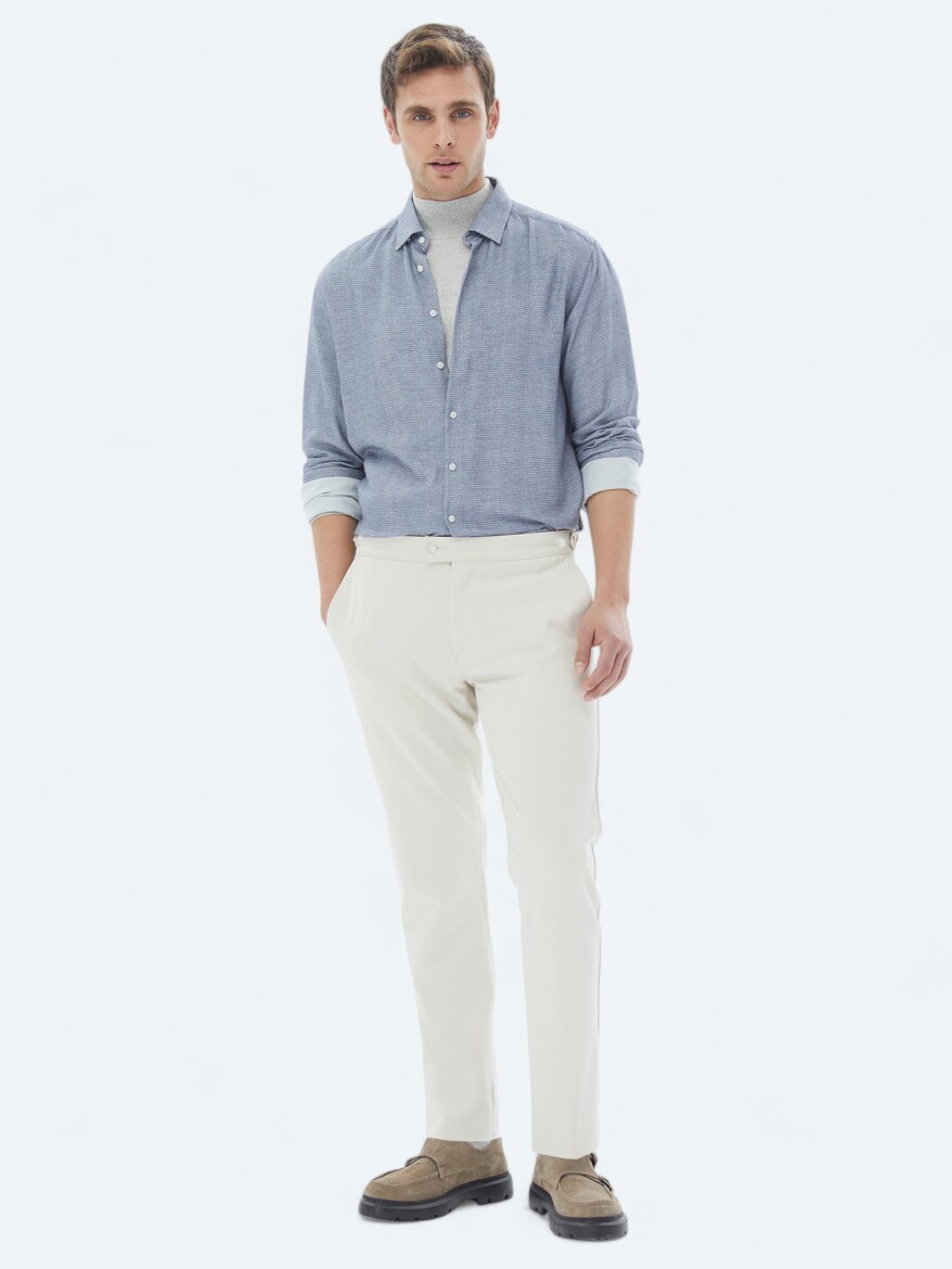 Beige Weaving Loose Fit Casual Trousers - KİP