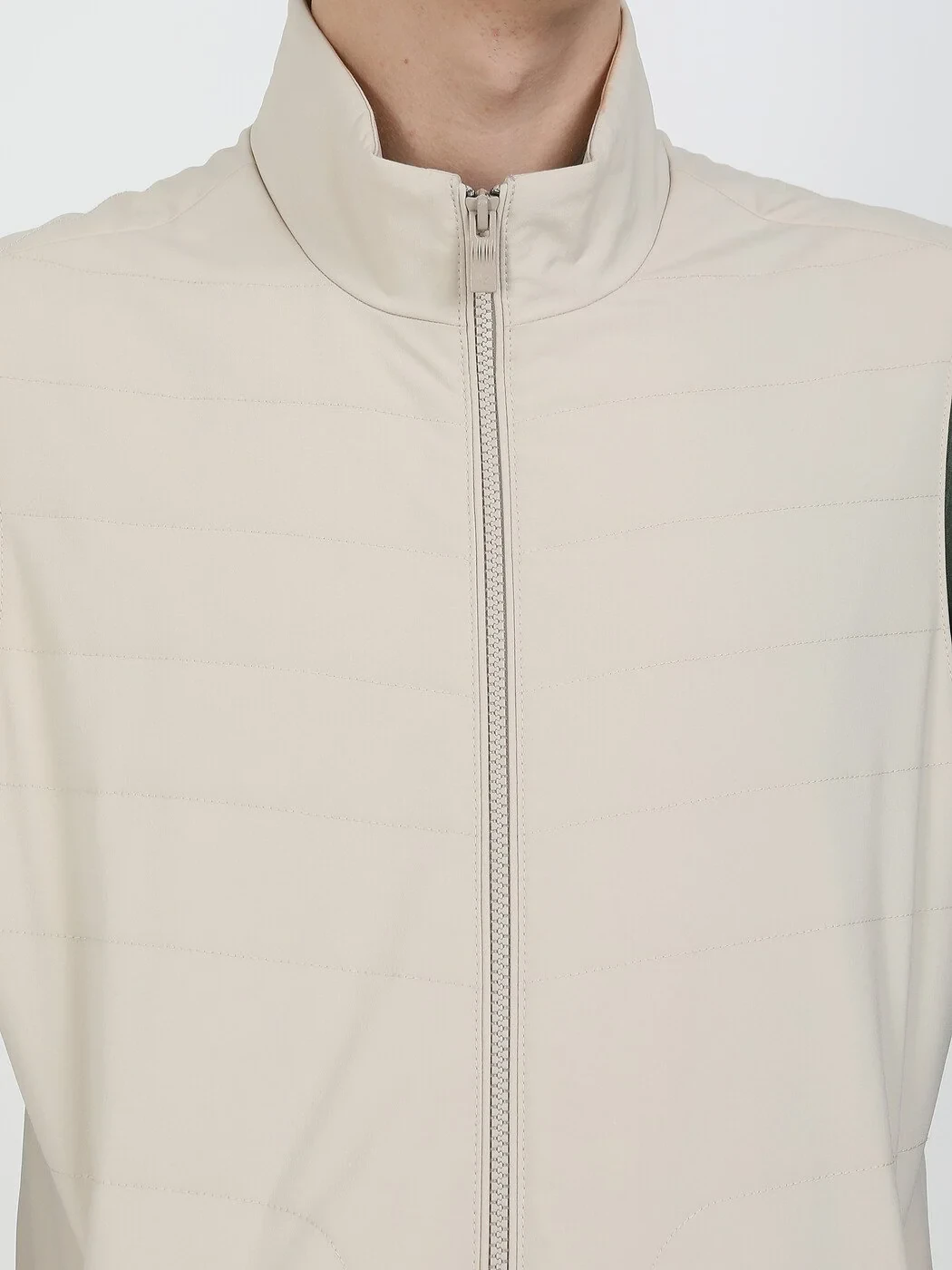 Beige Weaving Puffer Vest - 3