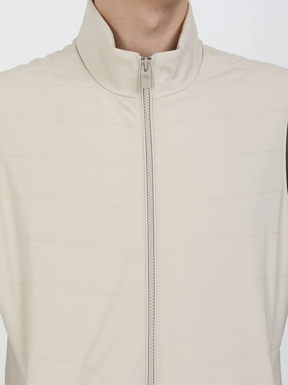 Beige Weaving Puffer Vest - 3